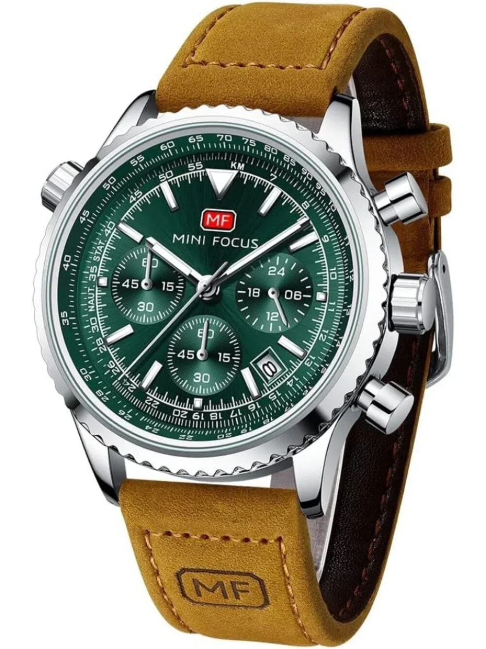 Men's Brown Green Chronograph Waterproof Sport Military Analog Quartz Wristwatch